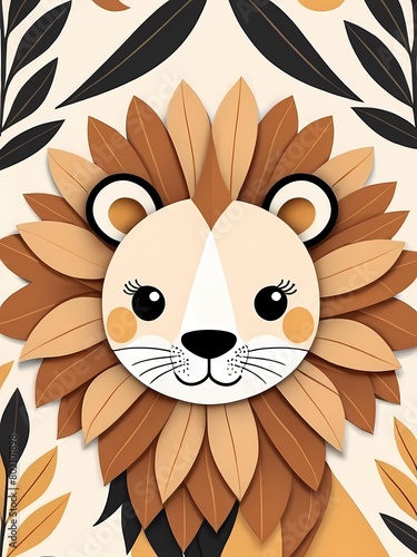 Floral Cute Baby Lion Nursery Generative AI Illustration  © Dmitry