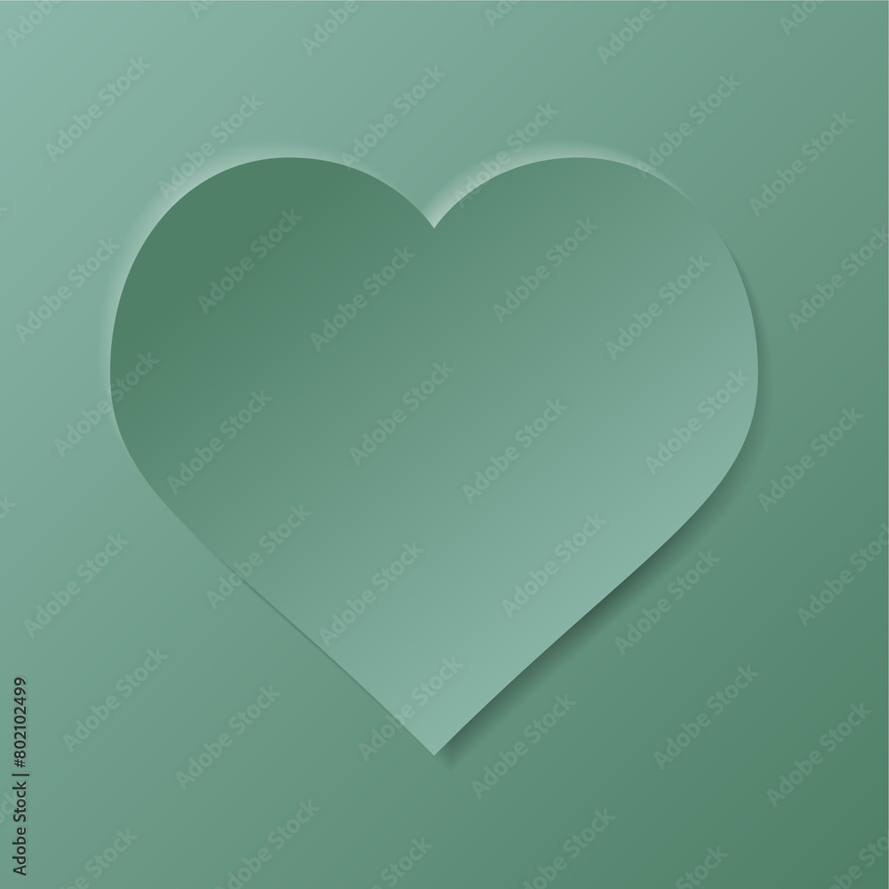 Aesthetic pastel color green background frame with heart, in minimalistic design