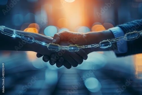 Merging AI with blockchain promises unprecedented security in transaction management, Sharpen close up business hitech concept with blur background photo