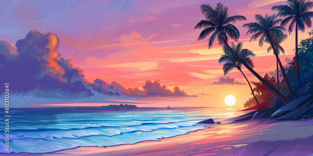 Tropical Paradise Beach at Sunset Generative AI