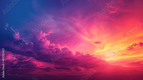 Marvel at the transformative allure of a sunrise gradient canvas alive with vibrancy, as bold colors blend into deep hues, creating an immersive space for graphic utilization. photo