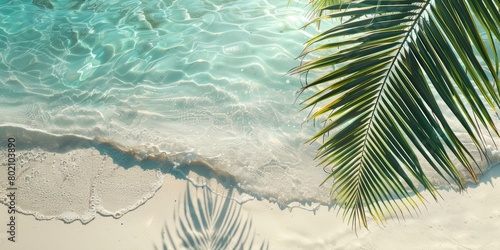 Tropical Palm Leaves on White Sand Beach Generative AI