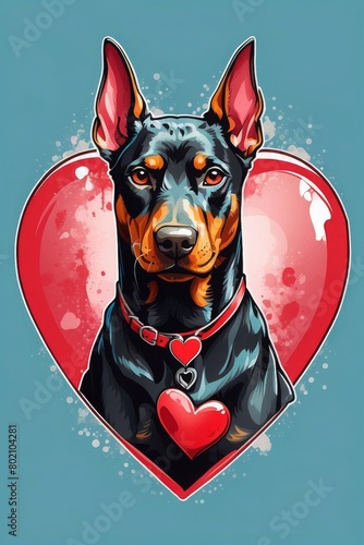 colorful design of Doberman pinscher with heart