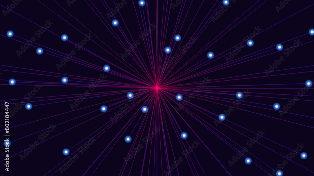 The image showcases a vibrant red dot at the center against a purple backdrop. It is surrounded by assorted blue dots of various sizes and distances, forming an attractive The image showcases a vibrant red dot at the center against a purple backdrop. It is surrounded by assorted blue dots of various sizes and distances, forming an attractive