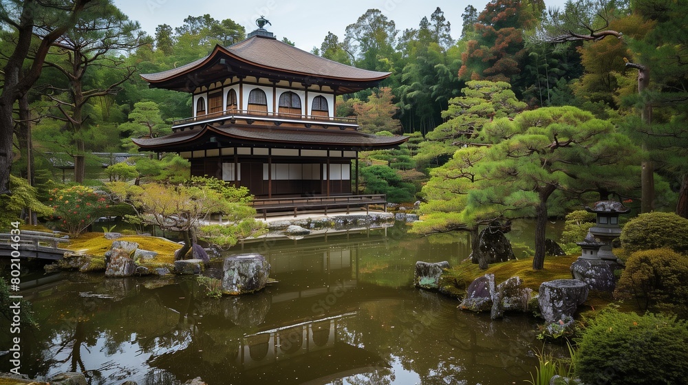 Traditional Japanese temple in a serene garden. Traditional Japanese temple in a serene garden.