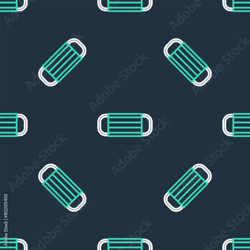 Line Medical protective mask icon isolated seamless pattern on black background. Vector
