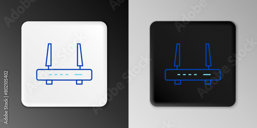 Line Router and wi-fi signal icon isolated on grey background. Wireless ethernet modem router. Computer technology internet. Colorful outline concept. Vector