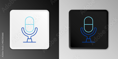 Line Microphone voice device icon isolated on grey background. Microphone interpreter and alphabet letters. Colorful outline concept. Vector