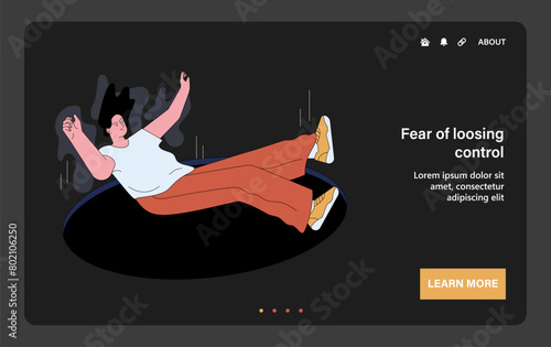 Fear of loosing control dark or night mode web, landing. Terrified young
