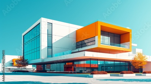 Minimalist Architecture Modern Buildings: An illustration showcasing minimalist architectural designs with modern building © MAY