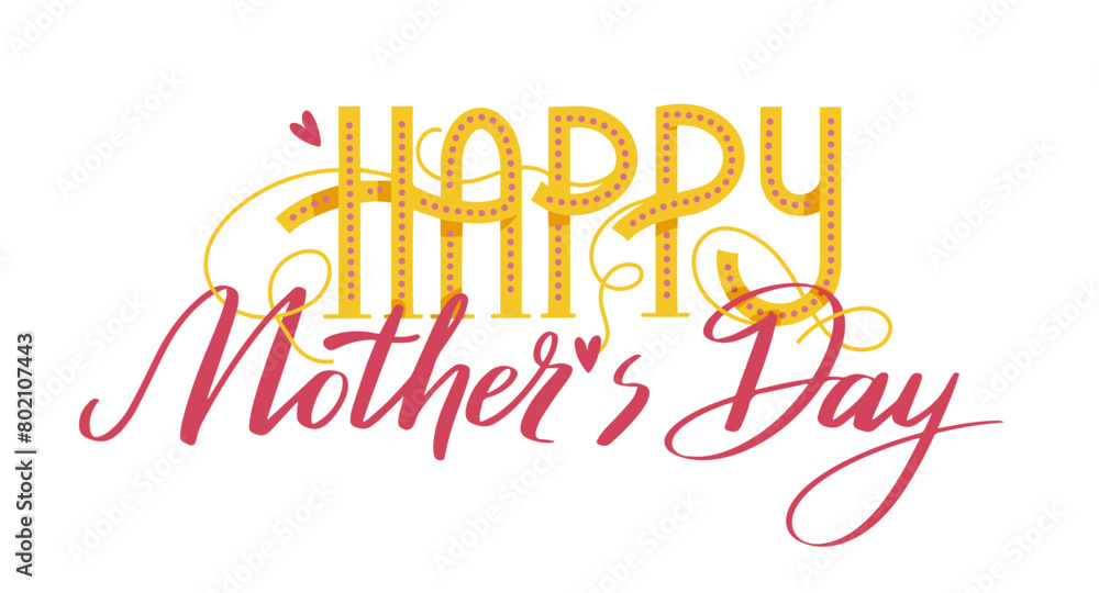 Happy Mothers day card with calligraphy and ornate lettering for holiday greetings Happy Mothers day card with calligraphy and ornate lettering for holiday greetings
