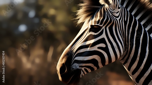 Zebra in the savannah of Africa, close-up.