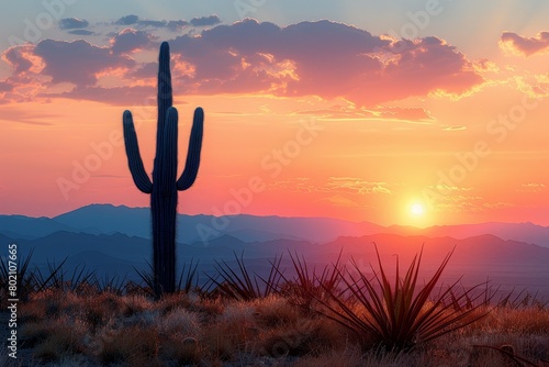 Cactus in a Desert Landscape: Spiky silhouette against a sandy backdrop.