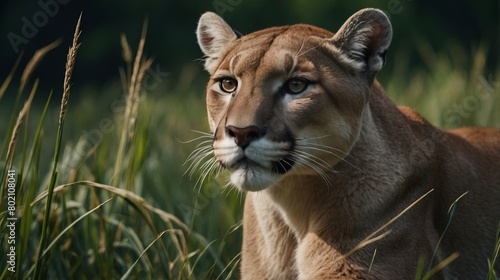 majestic female cougar on the hunt for some prey in high grass © STYNG