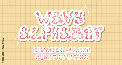 Psychedelic alphabet. Set of wavy funky, letters. Vector.