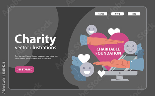 Online charity and charitable foundation night mode or dark mode web banner