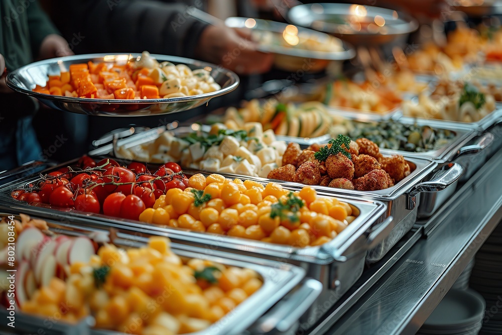 Bountiful Feast: Overflowing Restaurant Buffet Table