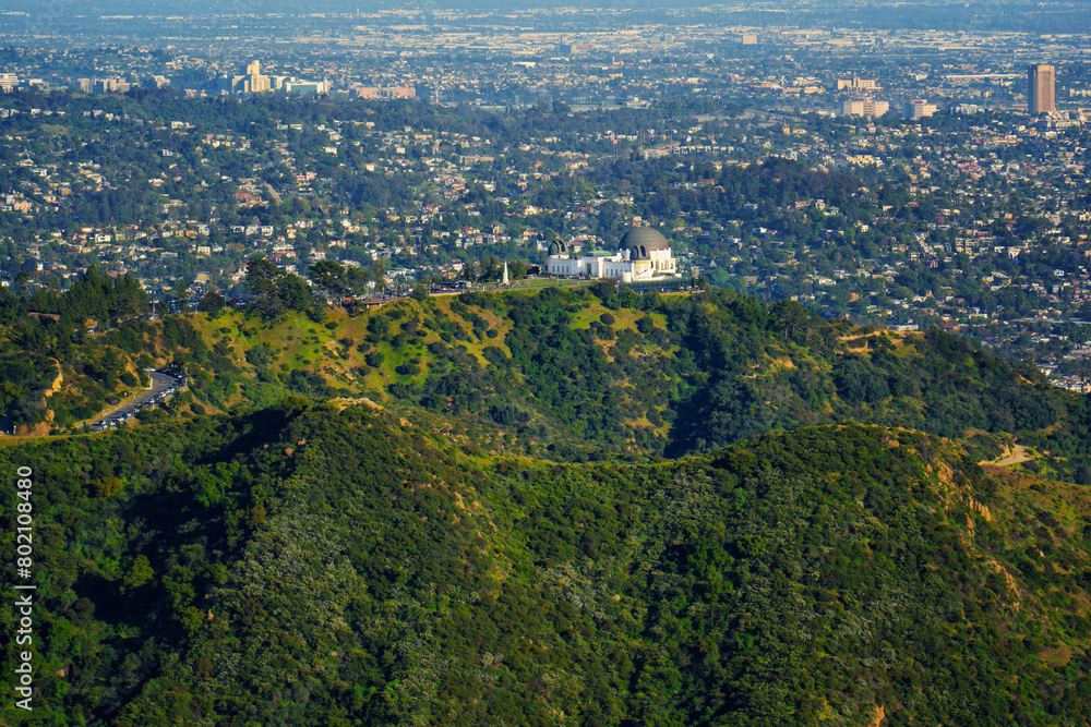 Griffith Observatory Aerial: Iconic Landmark Amidst Verdant Hills