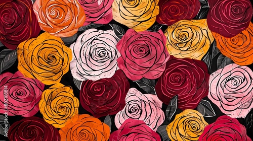 pink and orange rose plants pattern illustration poster background