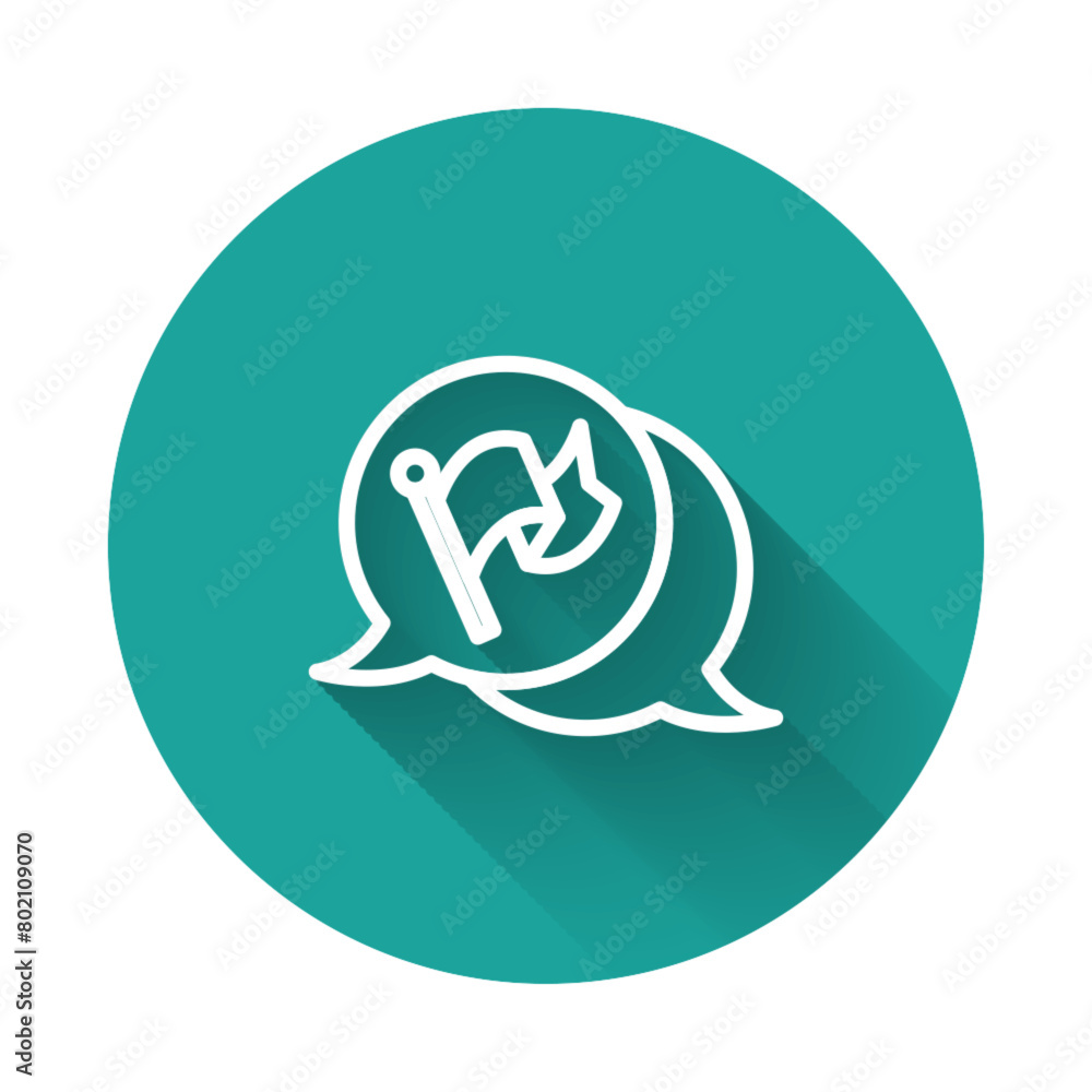 White line Flag icon isolated with long shadow background. Victory, winning and conquer adversity concept. Green circle button. Vector White line Flag icon isolated with long shadow background. Victory, winning and conquer adversity concept. Green circle button. Vector