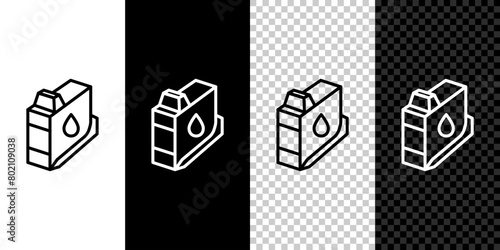 Set line Printer ink cartridge icon isolated on black and white background. Vector