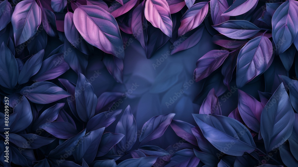 A purple leafy background with a blue background
