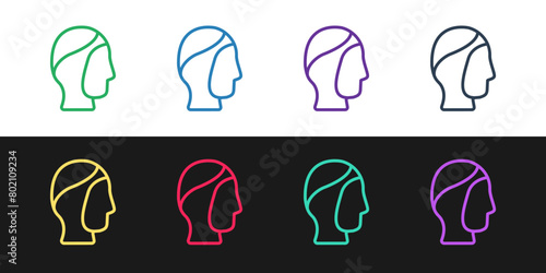 Set line Diving hood icon isolated on black and white background. Spearfishing hat winter swim hood. Diving underwater equipment. Vector