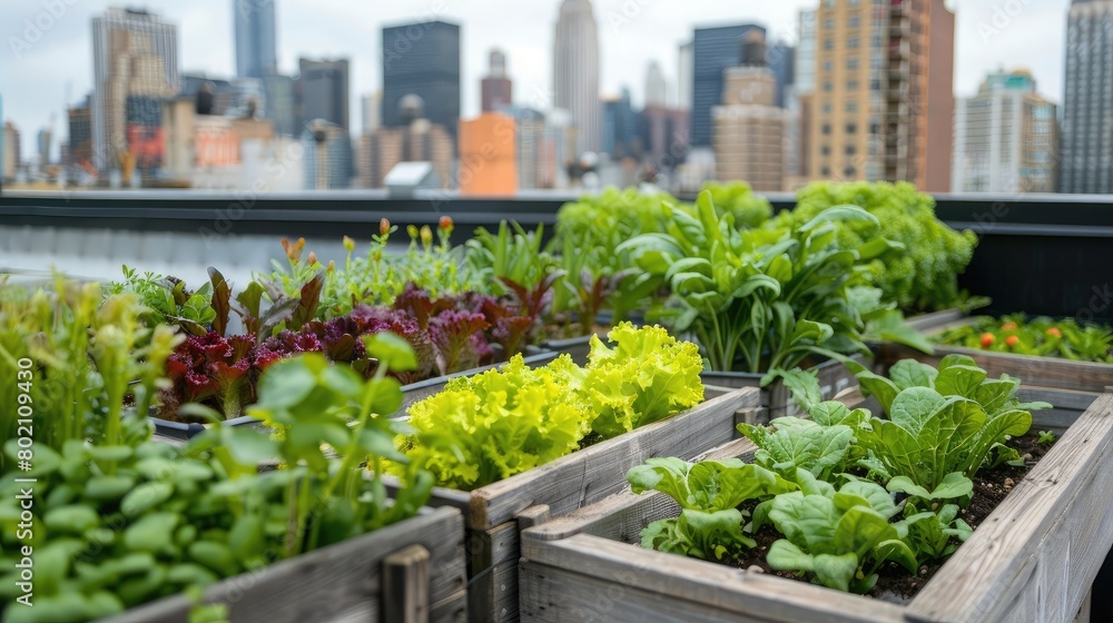 Container vegetable garden on a city rooftop, showcasing sustainable urban agriculture practices.