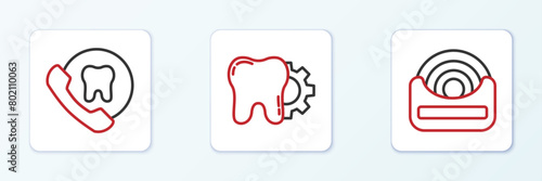 Set line Dental floss, Online dental care and Tooth treatment procedure icon. Vector