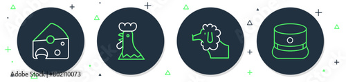 Set line French rooster, Poodle dog, Cheese and Kepi icon. Vector