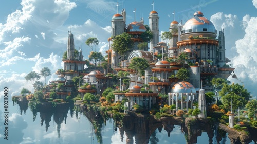 A chocolatethemed theme park on a floating island  operated by humanoid robots and powered by solar panels   high resolution