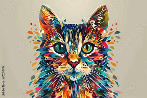 illustration of a cat adorned with intricate geometric patterns