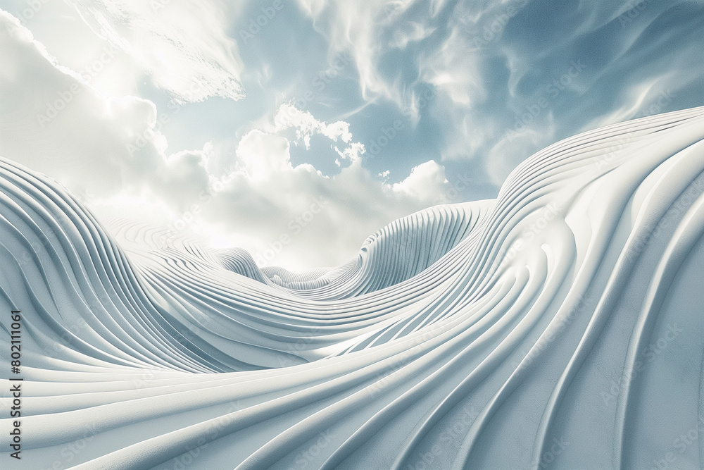 Naklejka premium A snowy landscape with a blue sky and clouds