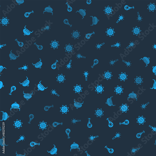 Set Bandura, Sunflower, Mace and Bread salt on seamless pattern. Vector