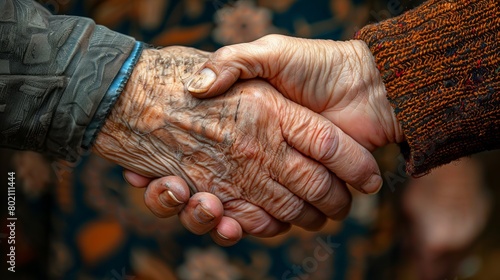 Elderly Hands Holding Each Other in a Compassionate Embrace. Generative ai