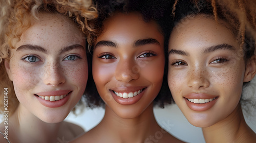 Diverse Women Radiate Natural Beauty in Close-Up Portrait against Clean White Background