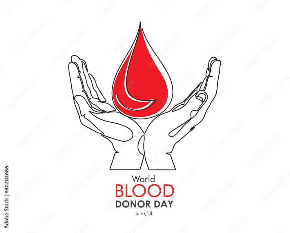 One continuous single line drawing of hand give blood isolated on white ...