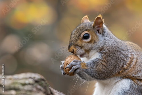 A squirrel nibbling on a nut