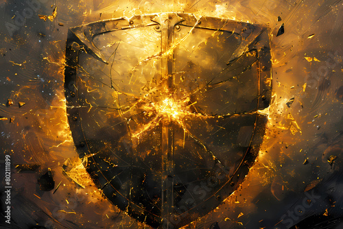 symbolic illustration of a shield with a shattered