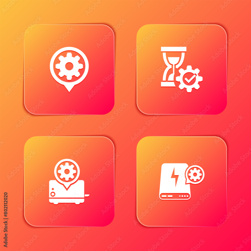 Set Setting, Hourglass setting, Toaster and Power bank icon. Vector Set Setting, Hourglass setting, Toaster and Power bank icon. Vector