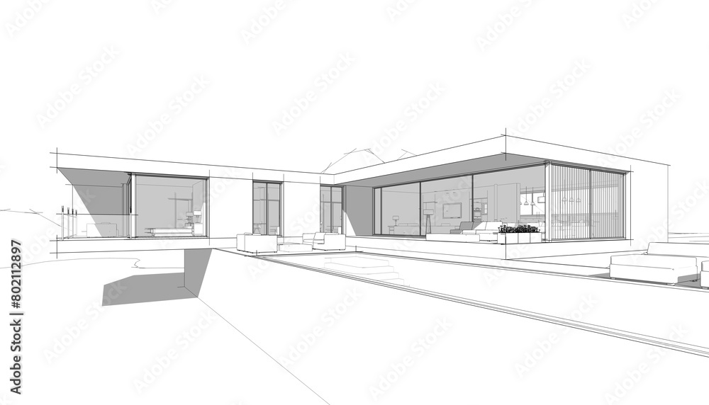 house building sketch architecture 3d illustration house building sketch architecture 3d illustration