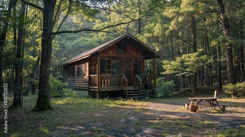 Remote wooden cabin tucked away in a forest  offering solitude and serenity amidst nature s beauty.