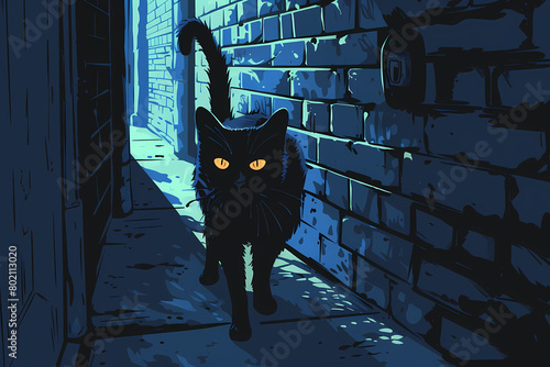 illustration of a cat burglar eluding capture by disappearing into the shadows 