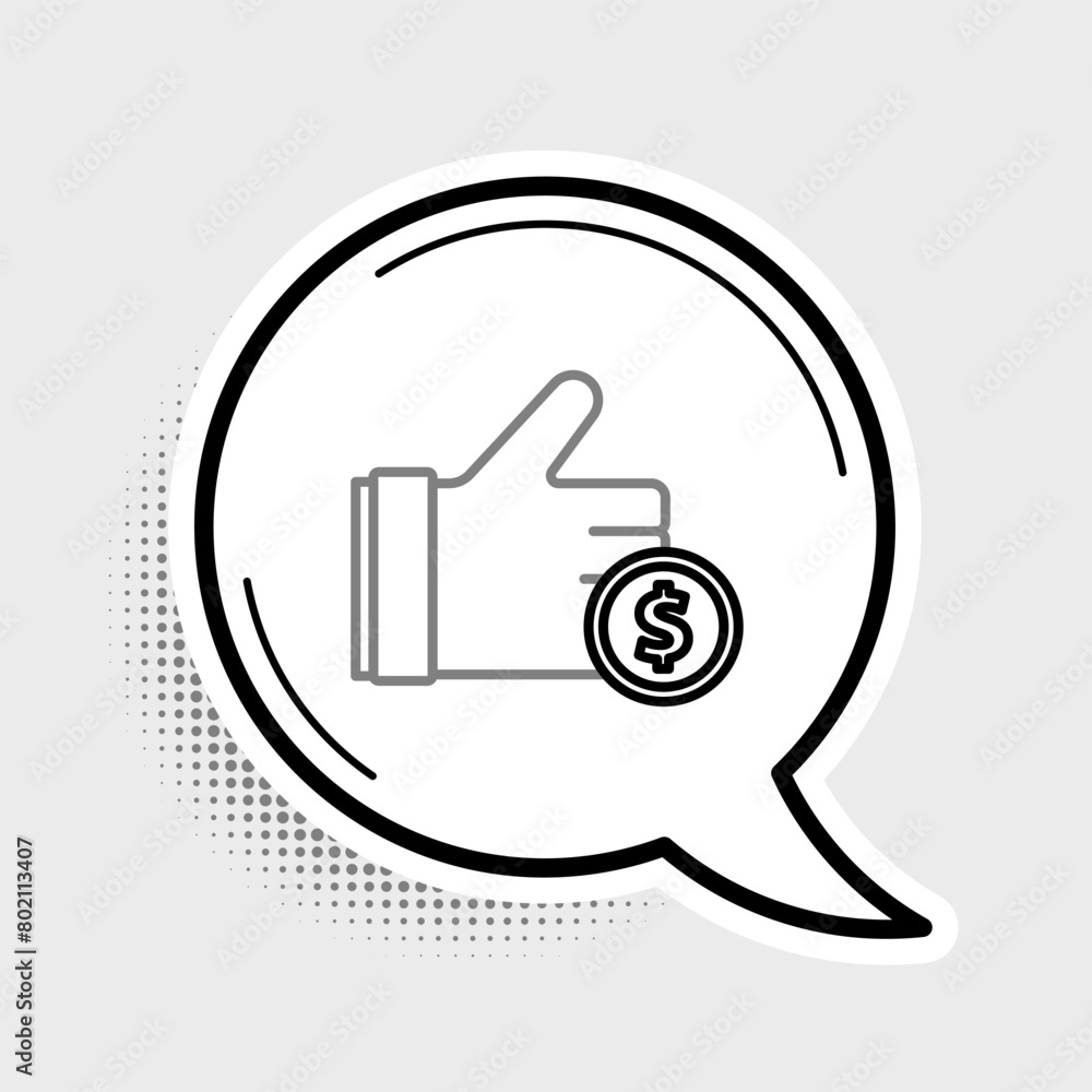 Line Hand holding coin icon isolated on grey background. Dollar or USD symbol. Cash Banking currency sign. Colorful outline concept. Vector Line Hand holding coin icon isolated on grey background. Dollar or USD symbol. Cash Banking currency sign. Colorful outline concept. Vector