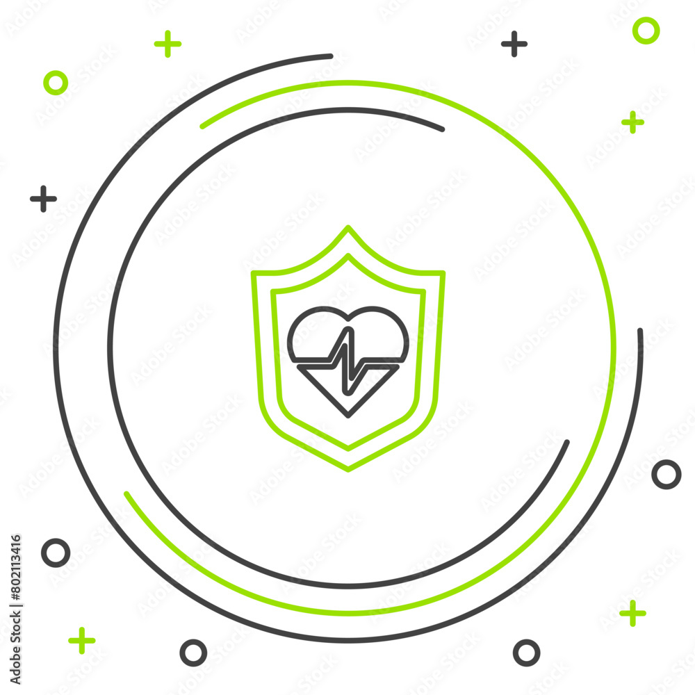 Line Life insurance with shield icon isolated on white background. Security, safety, protection, protect concept. Colorful outline concept. Vector Line Life insurance with shield icon isolated on white background. Security, safety, protection, protect concept. Colorful outline concept. Vector