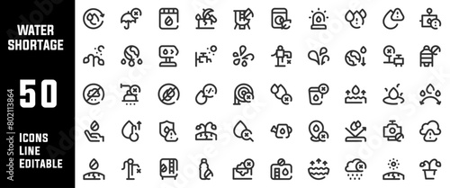 50 Water Shortage Icons Set Line Editable Vector Illustration