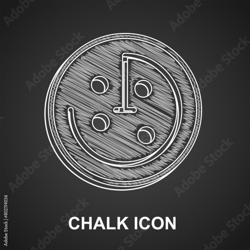 Chalk Radar with targets on monitor in searching icon isolated on black background. Search system. Navy sonar. Vector