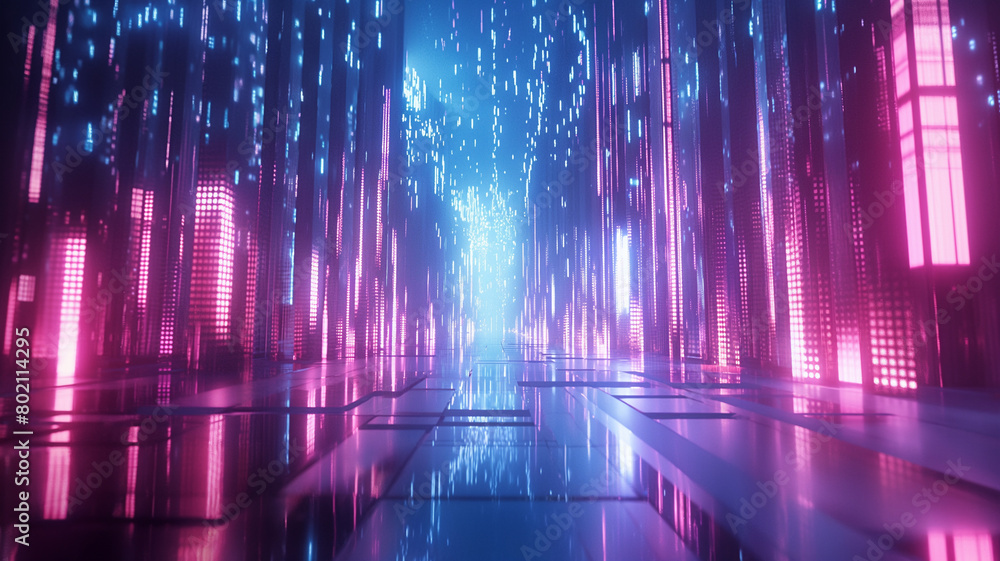 Geometric figure in neon light against a dark tunnel. Laser glow. Geometric figure in neon light against a dark tunnel. Laser glow.