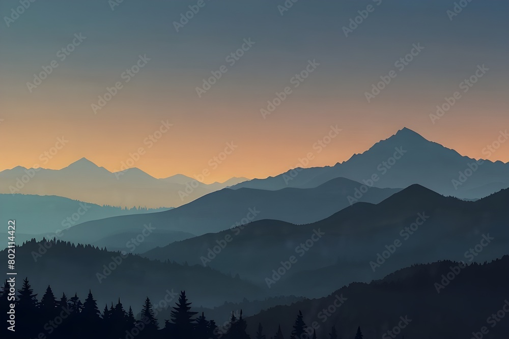 Mountain landscape vector illustration. Silhouette of simple mountain range with clear sky. Mountain landscape for background, wallpaper or landing page Generative AI 