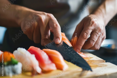 A sushi chef's precise knife skills